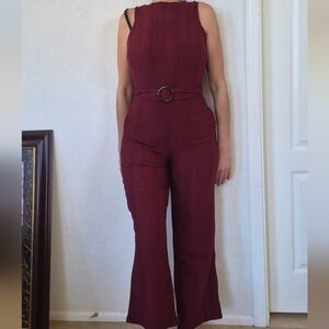 Max + Ash, Elegant Burgundy, Cutout Sleeveless, Open Back Jumpsuit